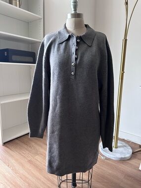 H&M Gray Collared Knit Silver Button-Front Sweater Dress